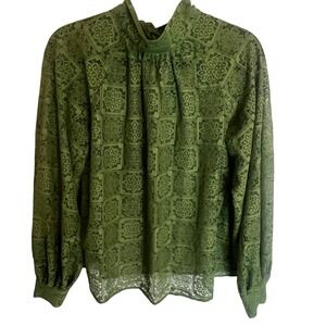Samsøe Samsøe NWT Lace Blouse.  Mock Neck. Color Twist of Lime.Women's Small